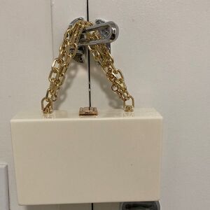 Elegant Cream Box Clutch with Gold Chain Strap